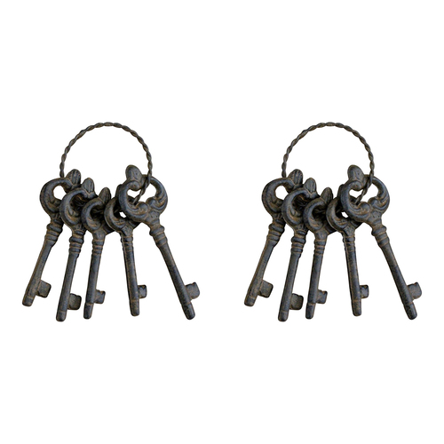2PK LVD Metal 20cm Rustic Keys Outdoor Garden Ornament - Black