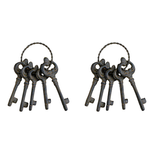 2PK LVD Metal 20cm Rustic Keys Outdoor Garden Ornament - Black