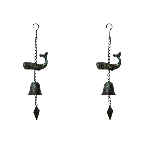 2PK LVD Metal 40cm Hanging Whale Bell Garden Decor Ornament
