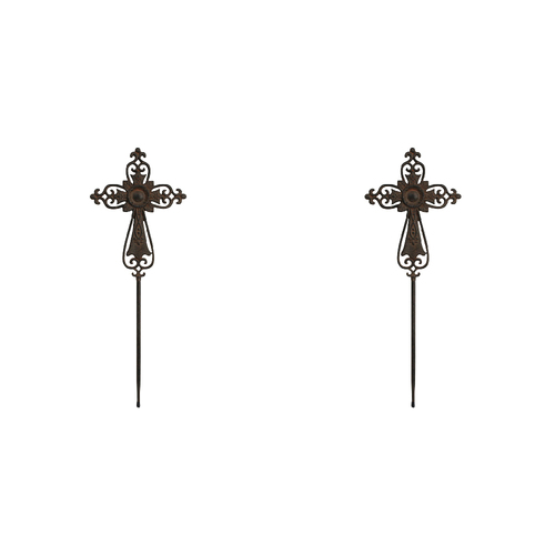 2PK LVD Metal Cross Garden Stake Lawn/Yard Decor 60cm Brown