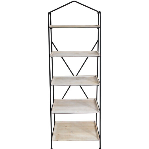 LVD Metal Wood Timber 195cm Bakers Shelf Display Stand Rack - Black/Whitewash