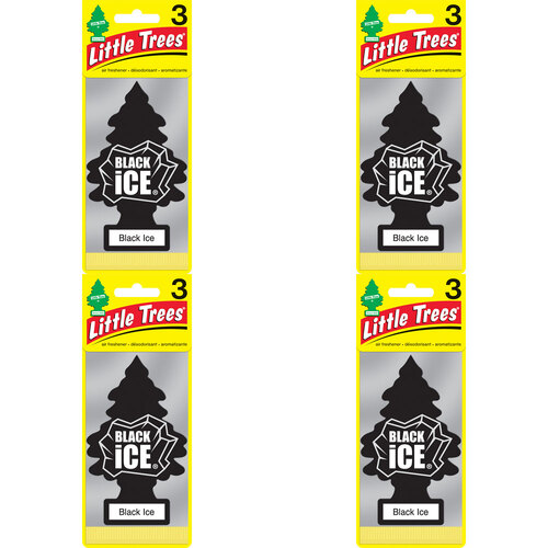 4PK Little Tree 3 Pack Black Ice Car Air Freshener Long-Lasting Scent 12x4cm