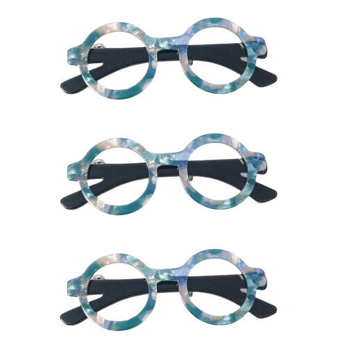 3PK Urban Resin Iris Glasses Brooch Pin Clip Women's Accessory Blue/Black