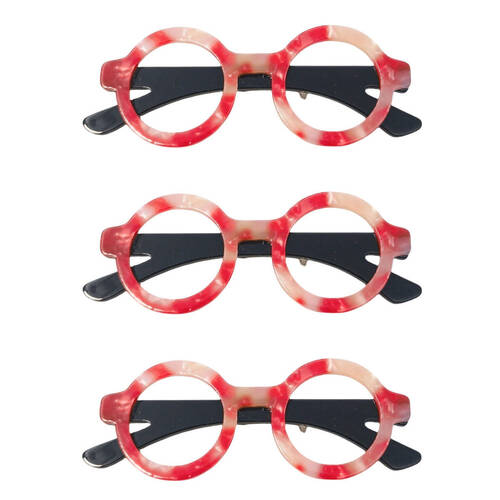 3PK Urban Resin Iris Glasses Brooch Pin Clip Women's Accessory Red/Black