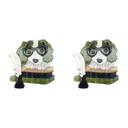 2PK Urban Resin Iris Book Dog Brooch Pin Clip Women's Accessory Green/White