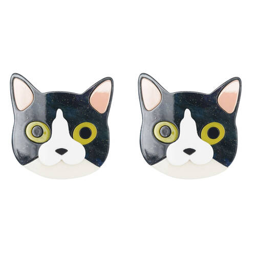 2PK Urban Resin Iris Cat Head Brooch Pin Clip Women's Accessory Black/White