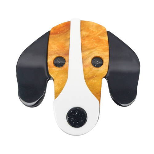 Urban Resin Iris Dog Head Brooch Pin Clip Women's Accessory Brown/White