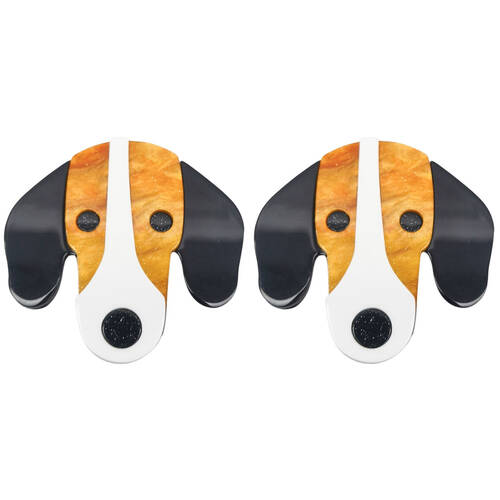 2PK Urban Resin Iris Dog Head Brooch Pin Clip Women's Accessory Brown/White