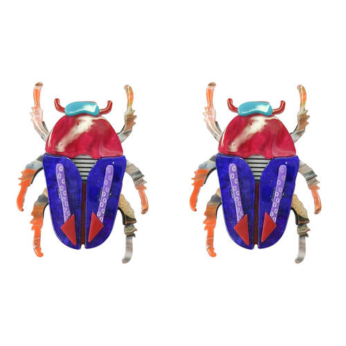 2PK Urban Resin Iris Beetle Brooch Pin Clip Women's Accessory Blue