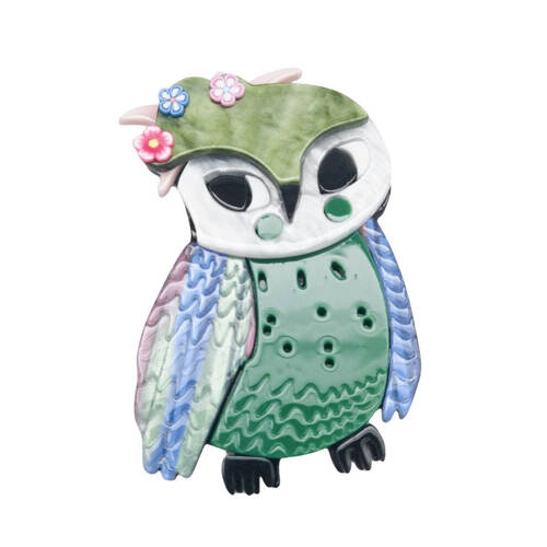 Urban Resin Iris Owl Brooch Pin Clip Women's Accessory Green/White