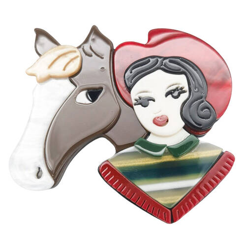 Urban Resin Iris Horsey Girl Brooch Pin Clip Women's Accessory Red
