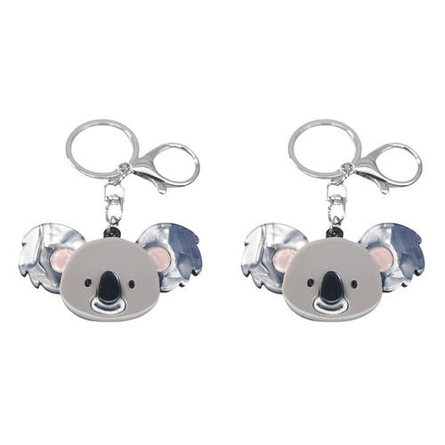 2PK Urban Resin/Metal Iris Koala Keyring Bag Charm Accessory Grey