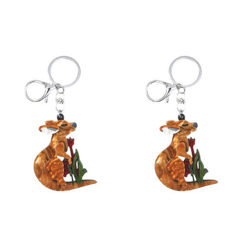 2PK Urban Resin/Metal Iris Kangaroo Keyring Bag Charm Accessory Brown