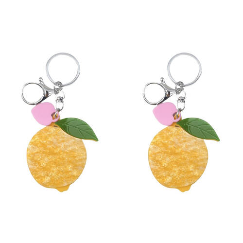 2PK Urban Resin/Metal Iris Lemon Keyring Bag Charm Accessory Yellow