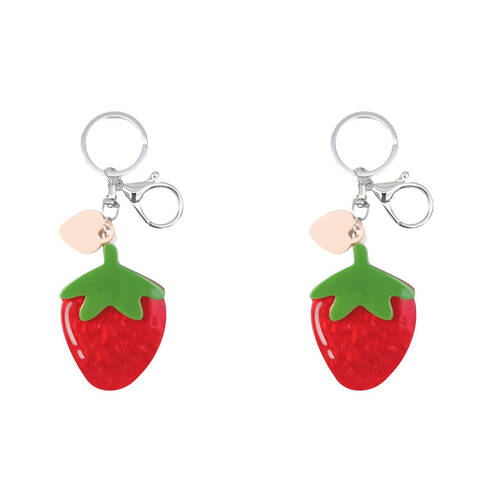 2PK Urban Resin/Metal Iris Strawberry Keyring Bag Charm Accessory Red