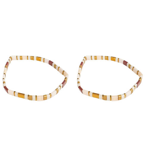 2PK Urban Acrylic Journey Stretch Bracelet Women's Jewellery 16cm Bone/White