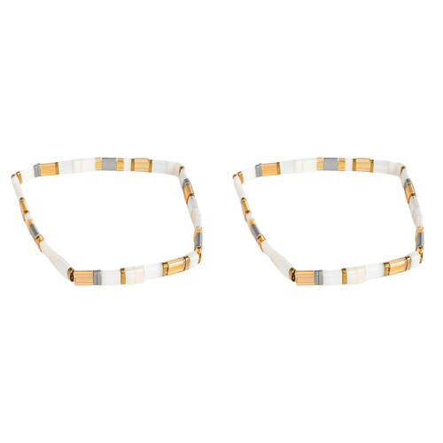 2PK Urban Acrylic Journey Stretch Bracelet Women's Jewellery 16cm Amber/Cream