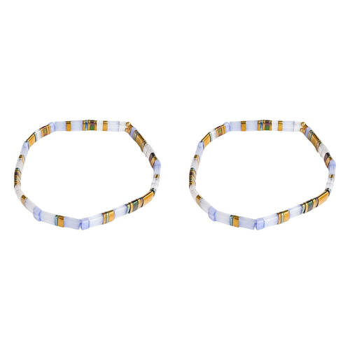 2PK Urban Acrylic Journey Stretch Bracelet Women's Jewellery 16cm Grey/Gold