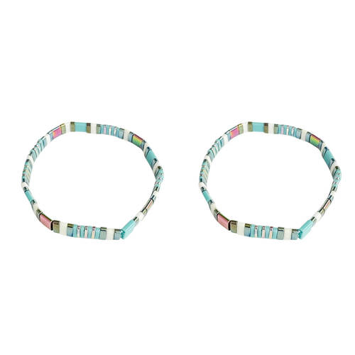 2PK Urban Acrylic Journey Stretch Bracelet Women's Jewellery 16cm Turquoise/Gold