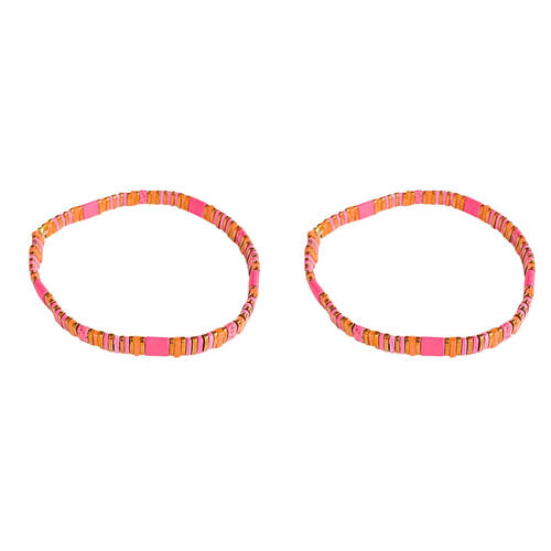 2PK Urban Acrylic Journey Stretch Bracelet Women's Jewellery 16cm Fuscia/Gold