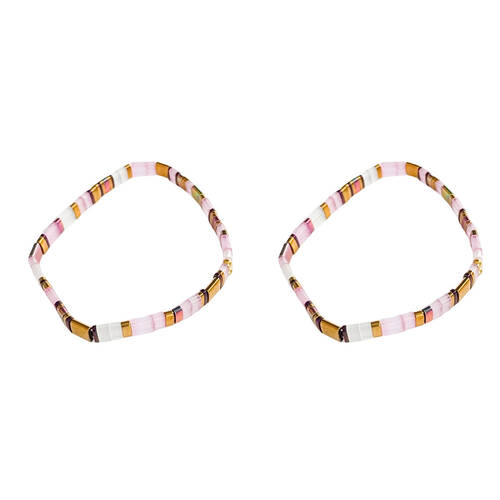 2PK Urban Acrylic Journey Stretch Bracelet Women's Jewellery 16cm Mauve/Gold