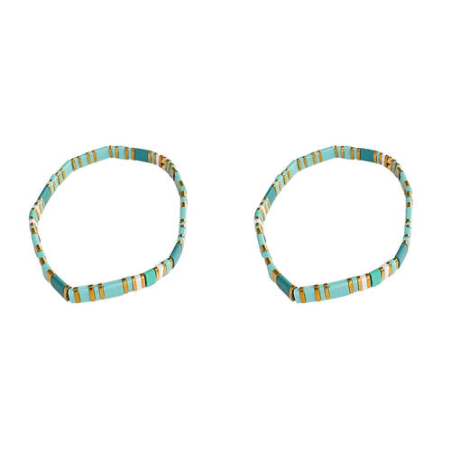 2PK Urban Acrylic Journey Stretch Bracelet Women's Jewellery 16cm Turquoise/Gold