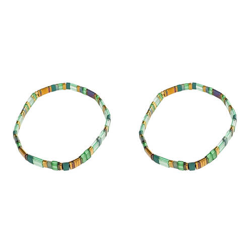 2PK Urban Acrylic Journey Stretch Bracelet Women's Jewellery 16cm Green/Gold