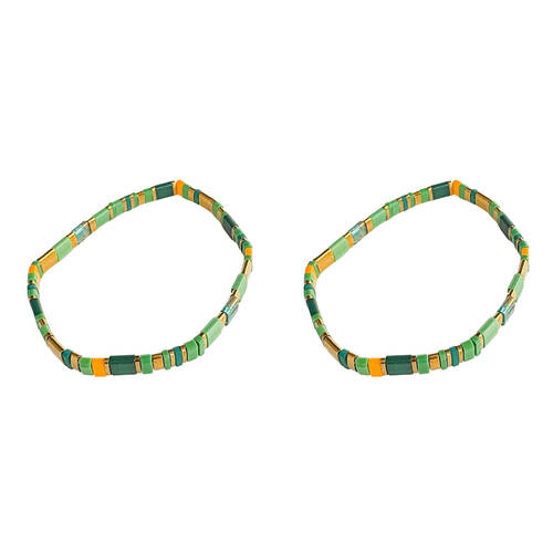 2PK Urban Acrylic Journey Stretch Bracelet Women's Jewellery 16cm Green/Orange