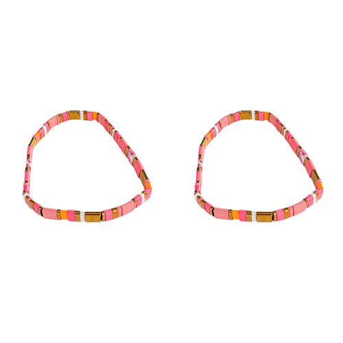 2PK Urban Acrylic Journey Stretch Bracelet Jewellery 16cm Watermelon/Gold