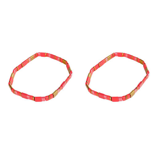 2PK Urban Acrylic Journey Stretch Bracelet Women's Jewellery 16cm Coral/Gold
