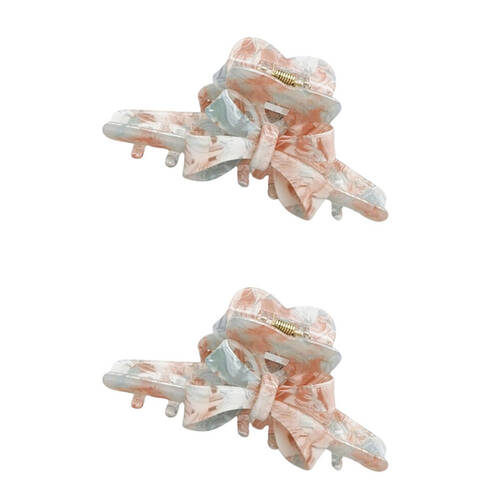 2PK Urban Acrylic Marble Bow Claw Clip Women's Hair Accessory Pink