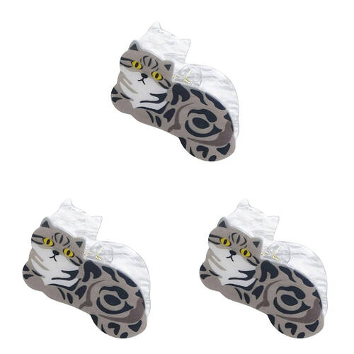 3PK Urban Acrylic Loaf Cat Claw Clip Women's Hair Accessory Grey/Black