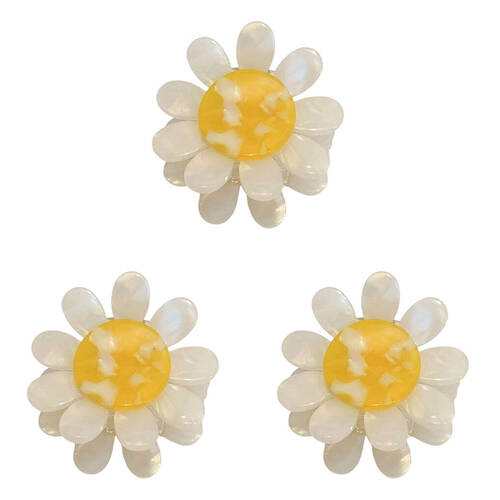 3PK Urban Acrylic Daisy Claw Clip Women's Hair Accessory Yellow/White