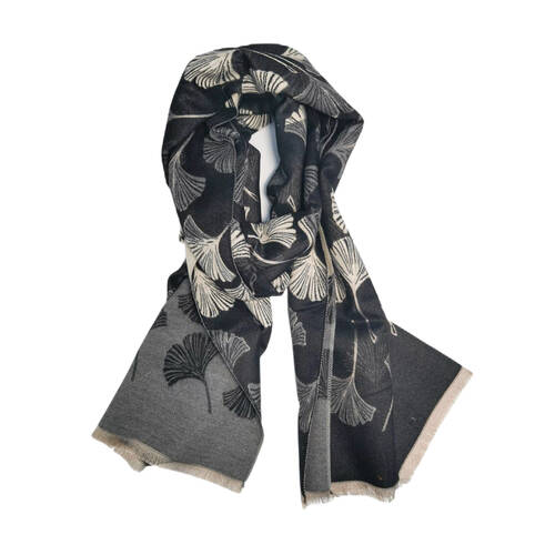 Urban Gingko Leaf Scarf Womens Fashion Neck Wrap - Black