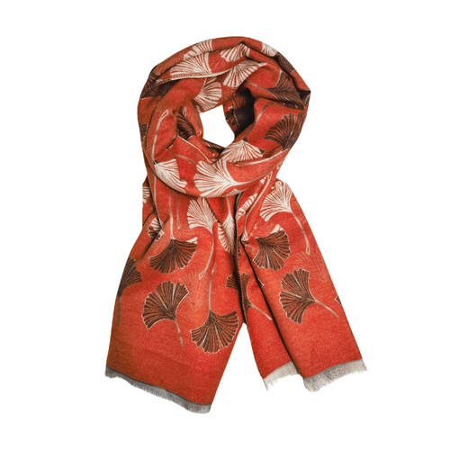 Urban Gingko Leaf Scarf Womens Fashion Neck Wrap - Orange