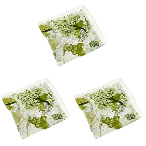 3PK Urban Forest Mini Square Silk-Feel Scarf 70x70cm Green/Cream