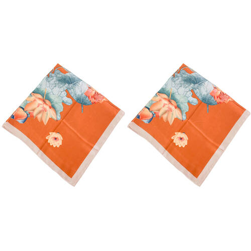 2PK Urban Lotus Square Silk-Feel Scarf Women's Accessory 90x90cm Orange
