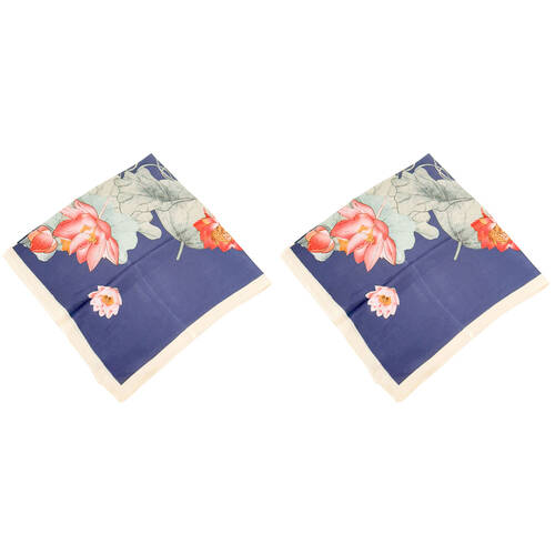 2PK Urban Lotus Square Silk-Feel Scarf Women's Accessory 90x90cm Blue/Cream