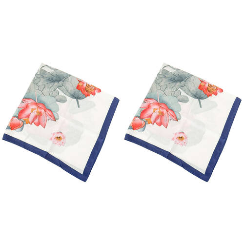 2PK Urban Lotus Square Silk-Feel Scarf Women's Accessory 90x90cm Cream/Blue