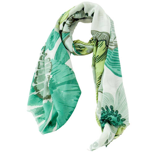 Urban Flower Field Silk-Feel Scarf Women's Accessory 90x180cm Green/Grey