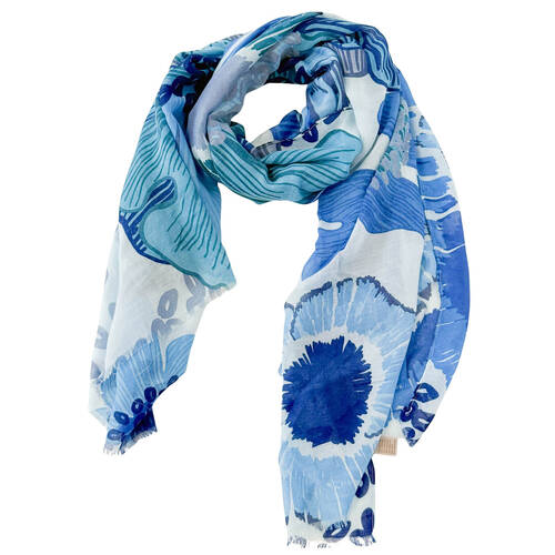 Urban Flower Field Silk-Feel Scarf Women's Accessory 90x180cm Blue