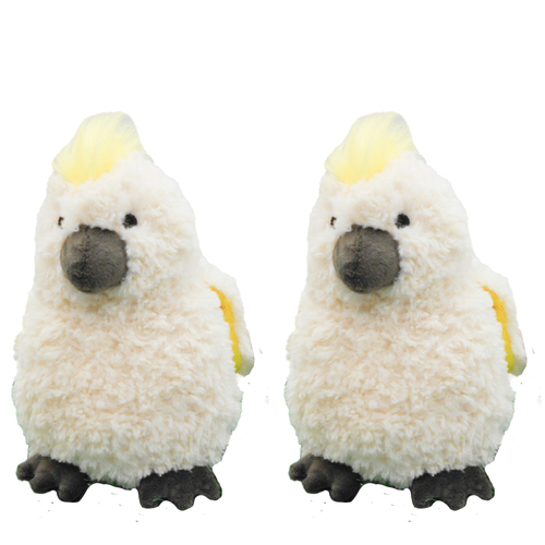 2PK Urban Products Curly 18cm Cockatoo Soft Fabric Animal Plush Toy - White 0M+