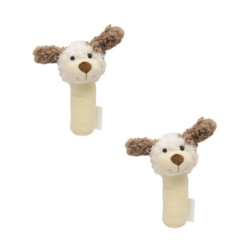 2PK Urban Curly Dog Baby Soft Toy Rattle 13cm - White Brown