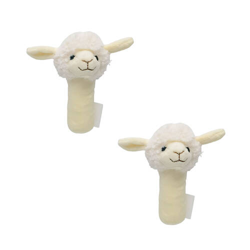 2PK Urban Curly Sheep Baby Soft Toy Rattle 13cm - White