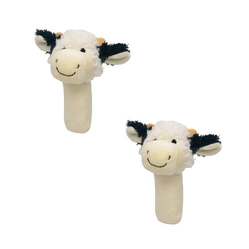 2PK Urban Curly Cow Baby Soft Toy Rattle 13cm - White Black