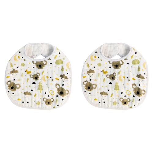 2x Urban Baby Koala 24x30cm Cotton Muslin Neck Bib - Grey