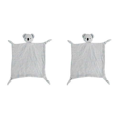 2x Urban Bubsy Koala Cotton Muslin 30x30cm Comforter - Blue