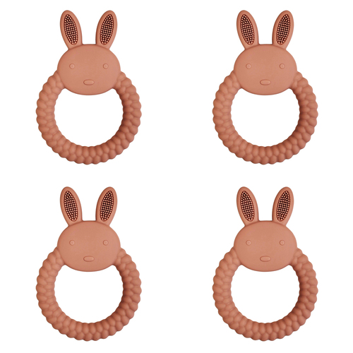 4x Urban Bunny 11cm Silicone Teether Ring Baby/Infant Toy - Pink