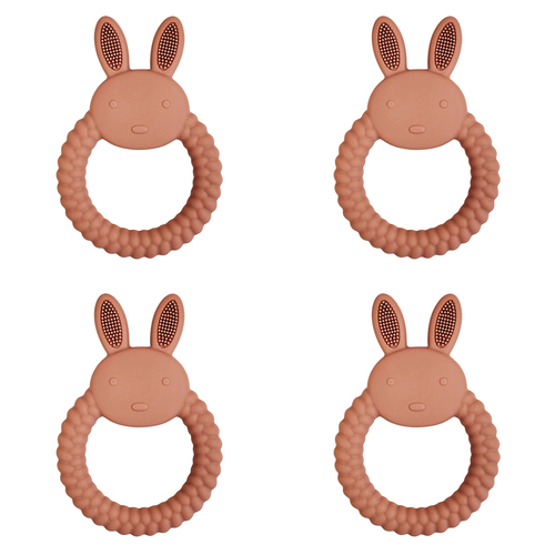 4x Urban Bunny 11cm Silicone Teether Ring Baby/Infant Toy - Pink