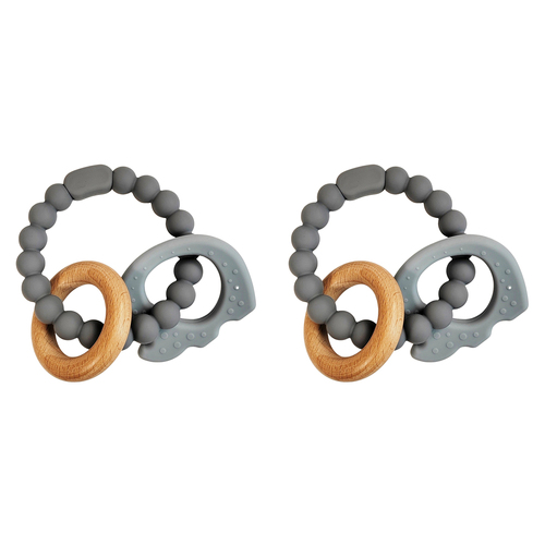 2x Urban Elephant 14cm Silicone Teether Ring Baby Toy - Blue & Natural